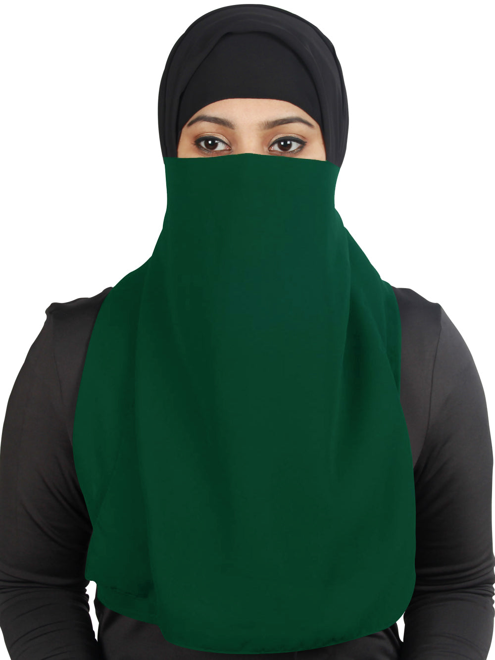 Half Niqab-Nosepiece In Black Georgette