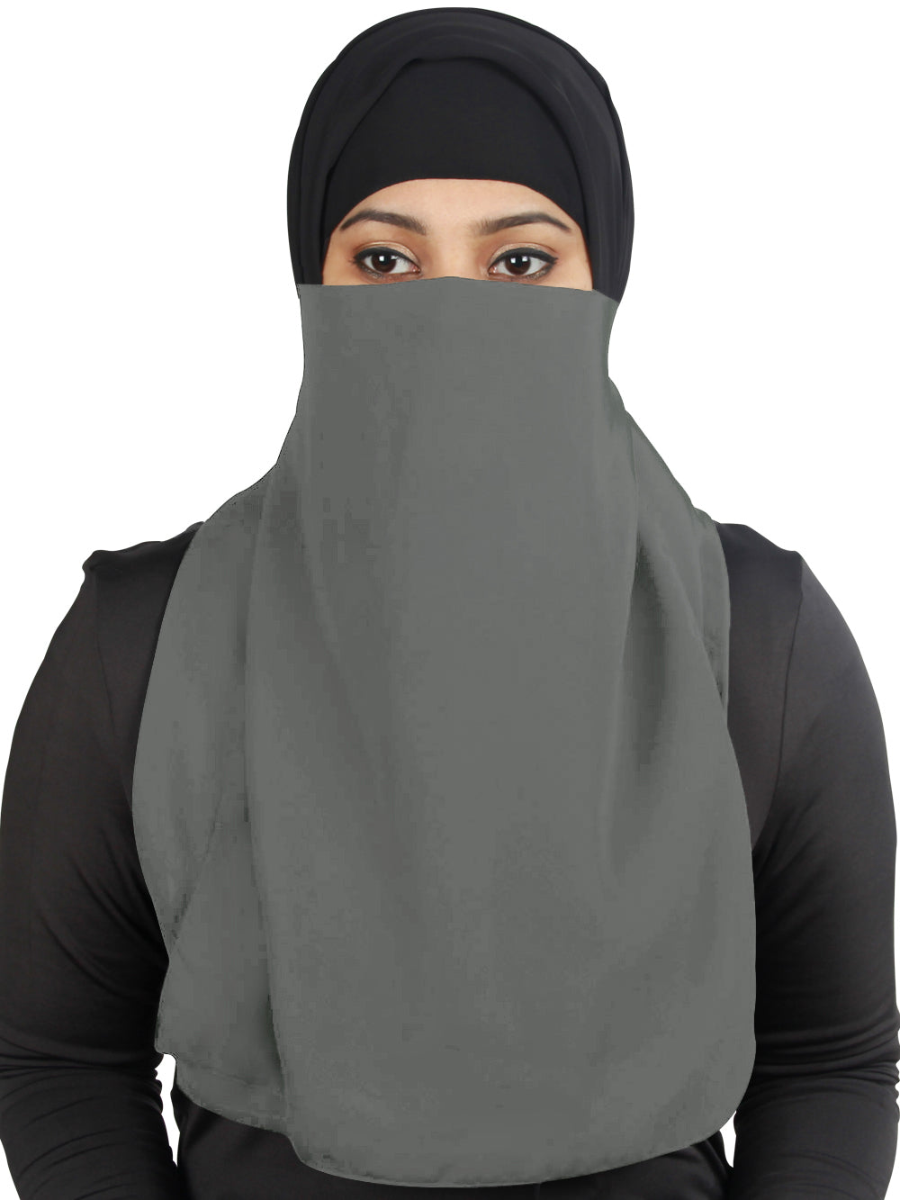 Half Niqab-Nosepiece In Black Georgette