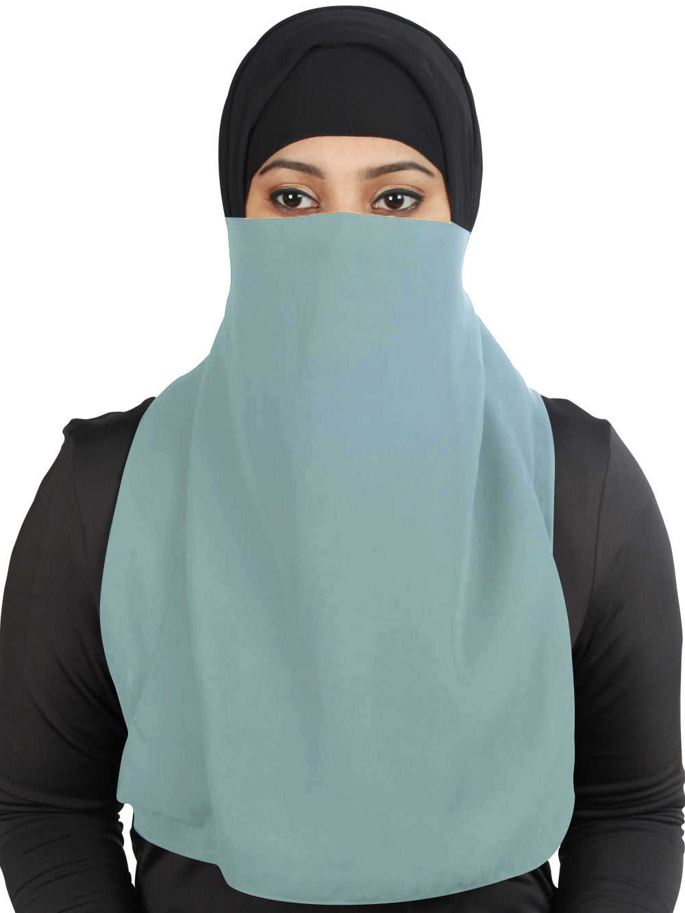 Half Niqab-Nosepiece In Black Georgette