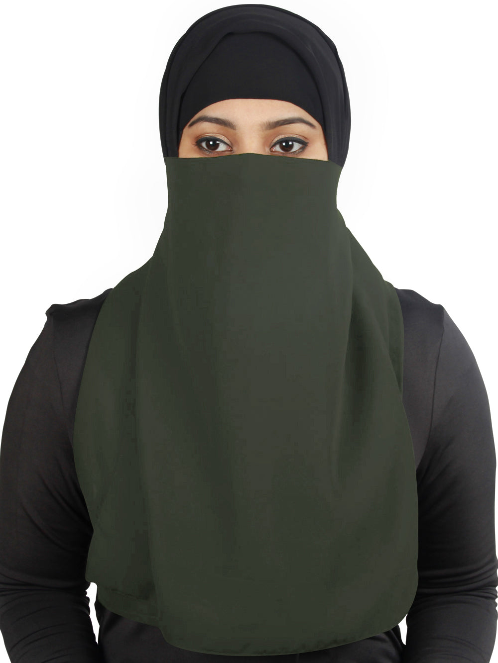 Half Niqab-Nosepiece In Black Georgette