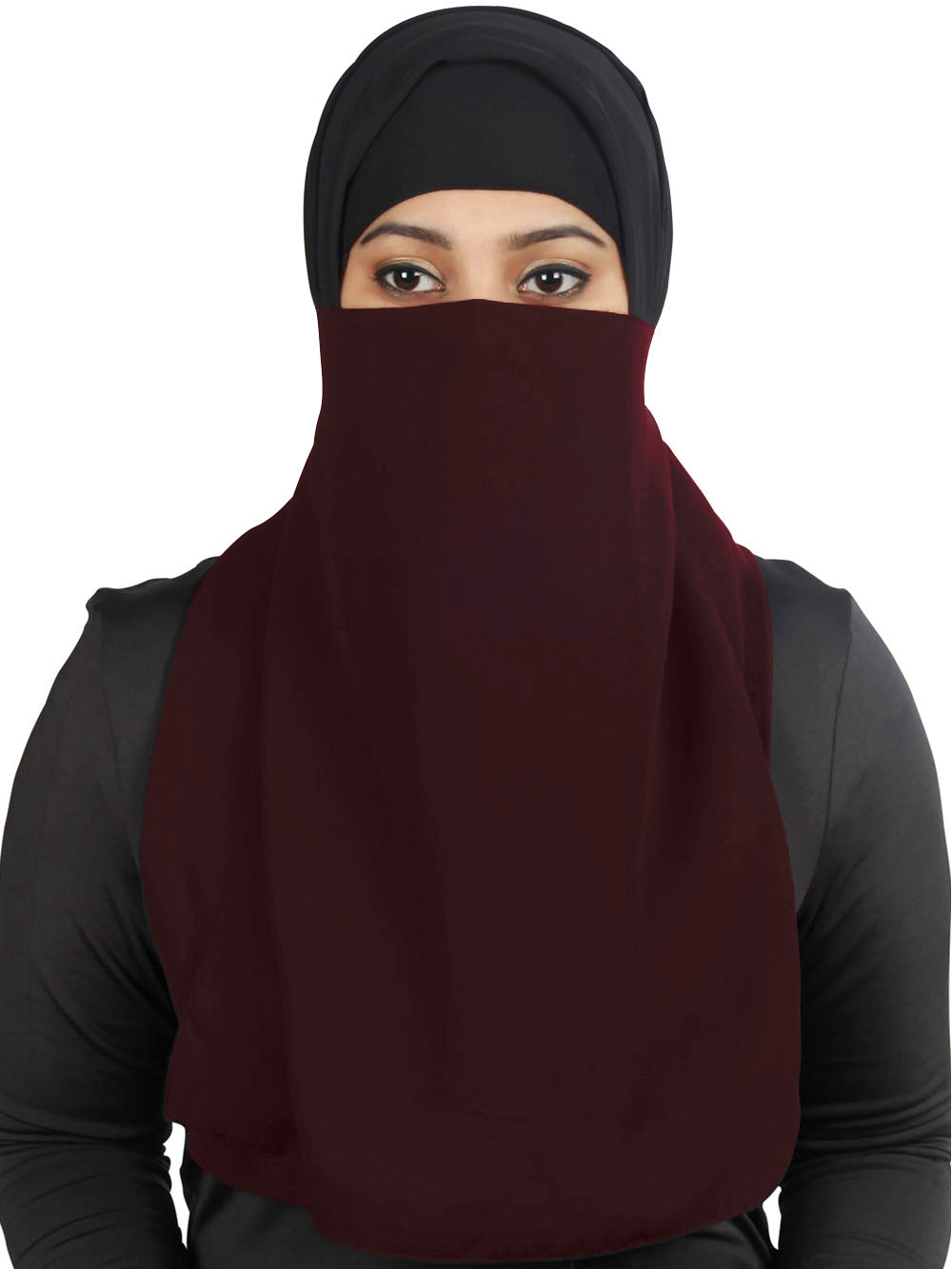 Half Niqab-Nosepiece In Black Georgette