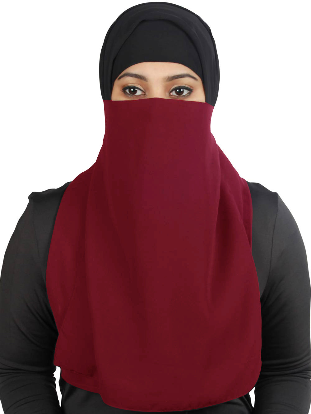 Half Niqab-Nosepiece In Black Georgette