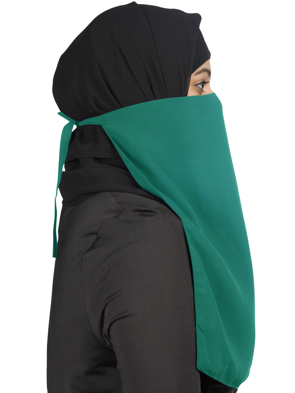 Half Niqab-Nosepiece In Black Georgette