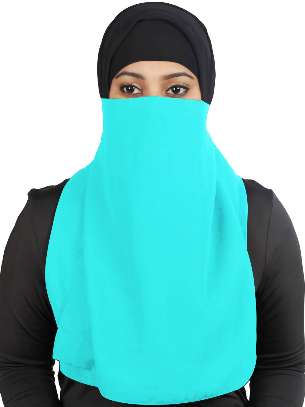 Half Niqab-Nosepiece In Black Georgette