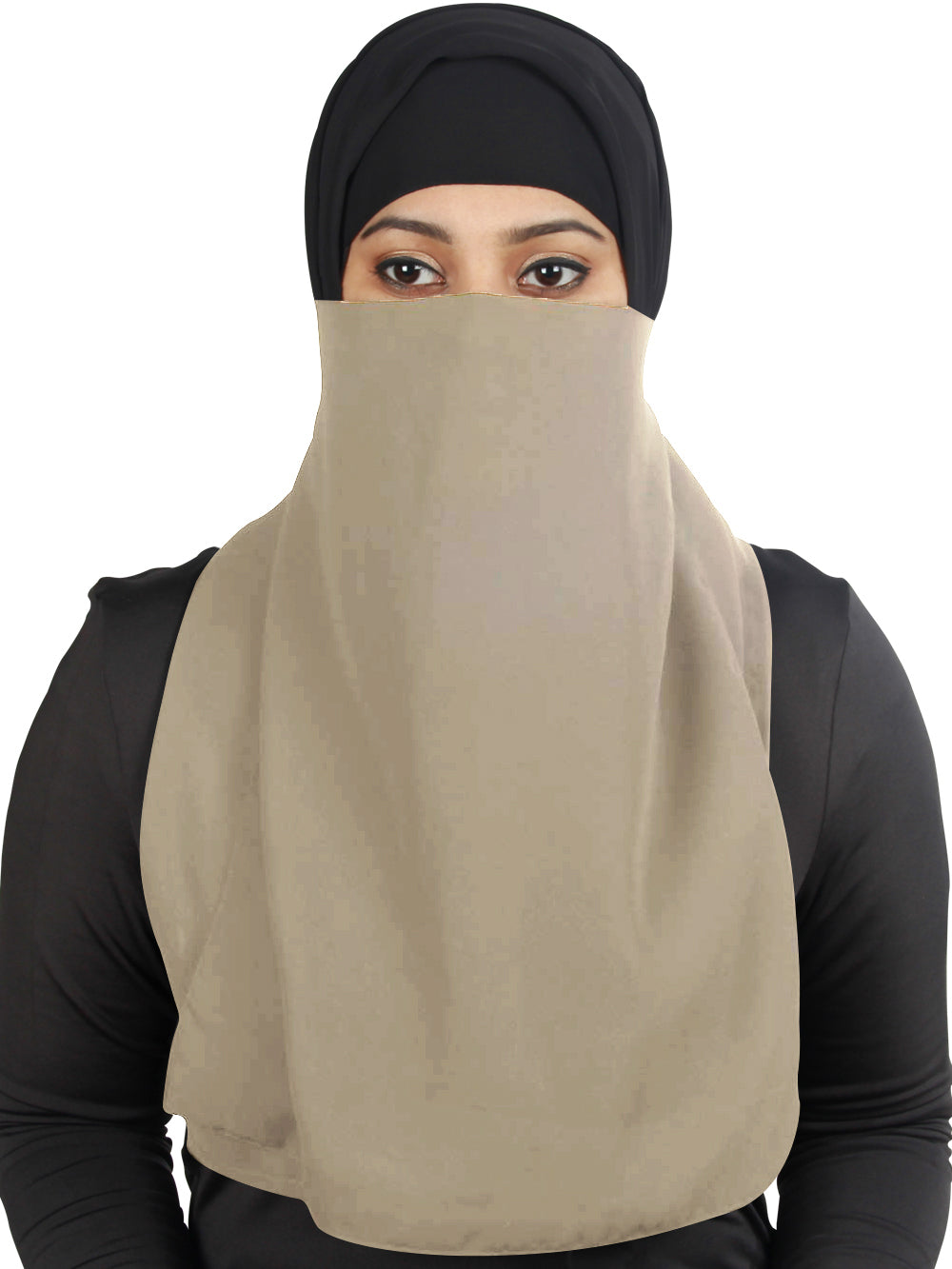 Half Niqab-Nosepiece In Black Georgette