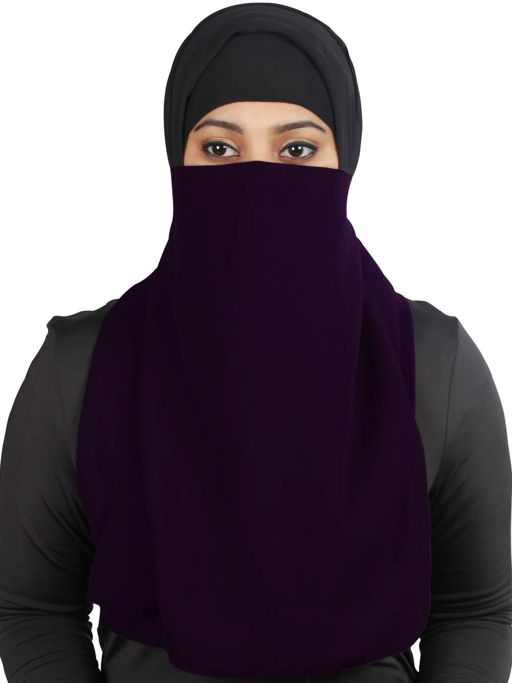 Half Niqab-Nosepiece In Black Georgette