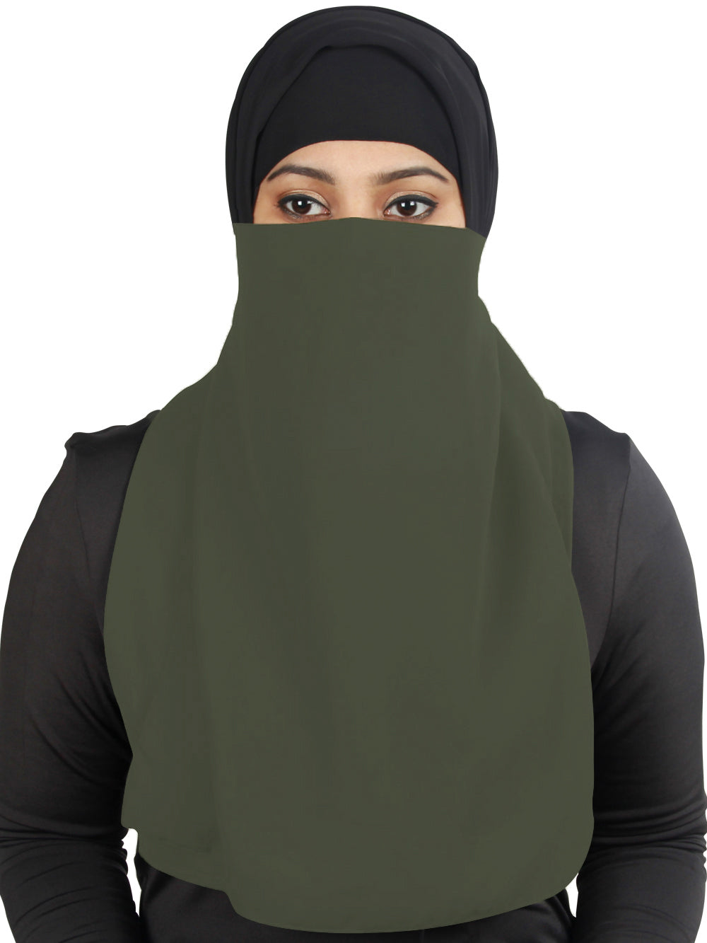 Half Niqab-Nosepiece In Black Georgette