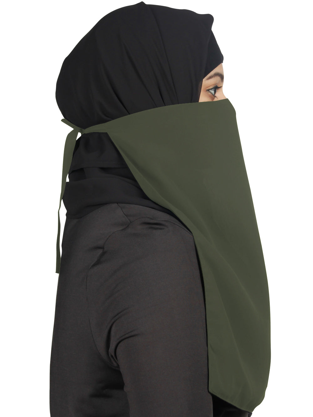 Half Niqab-Nosepiece In Black Georgette