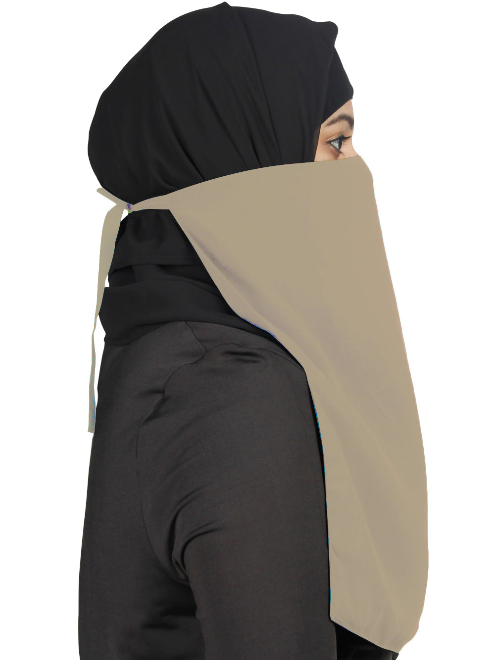 Half Niqab-Nosepiece In Black Georgette