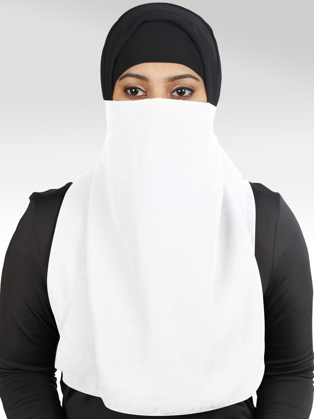 Half Niqab-Nosepiece In Black Georgette
