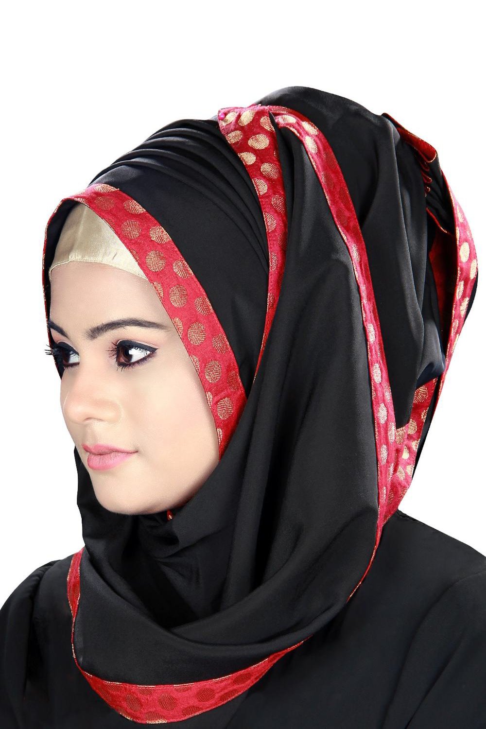 Aamilah Black Embellished Hijab With Gold Band