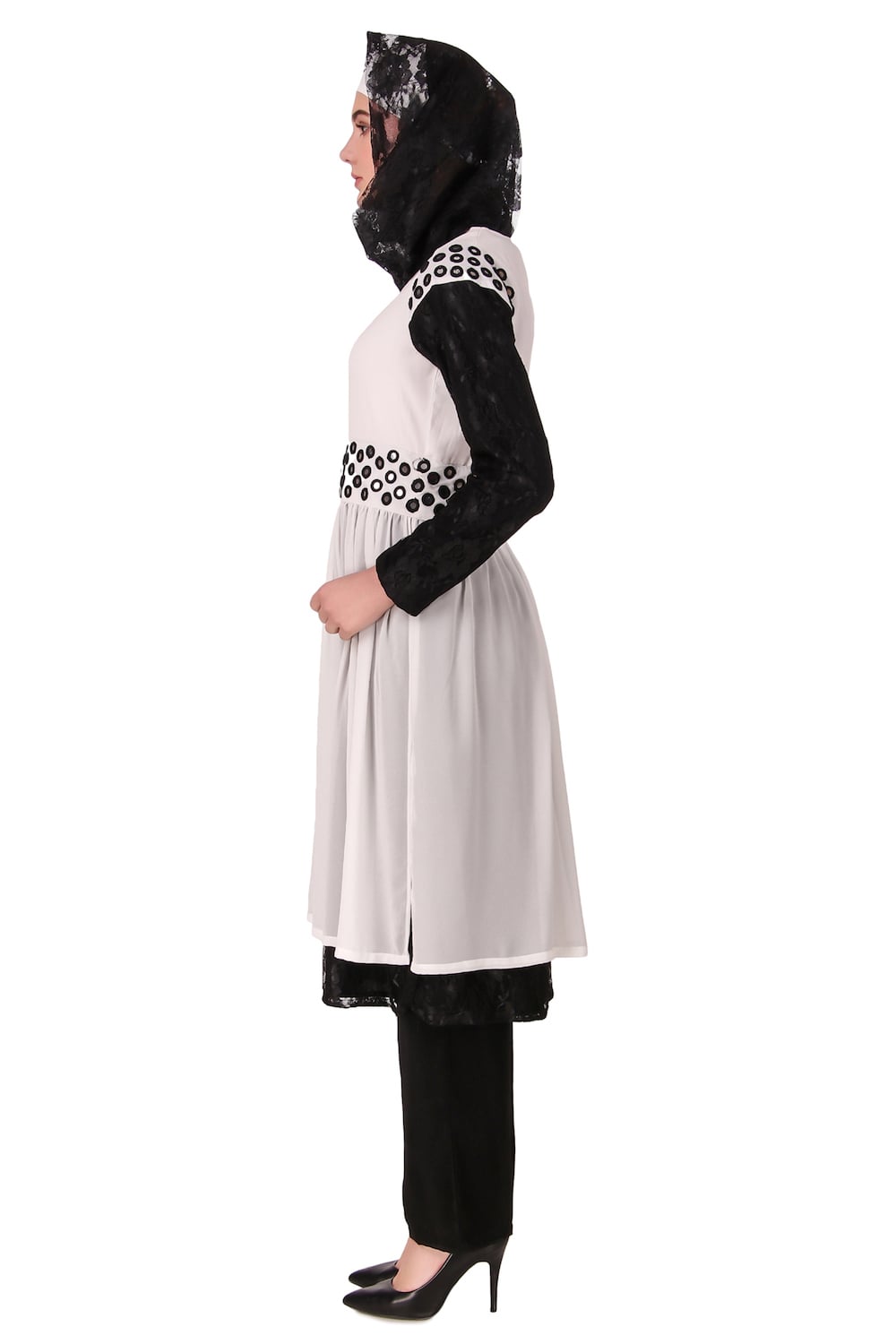 Taybah Fancy White and Black Flower Net and Nida Salwar Kameez