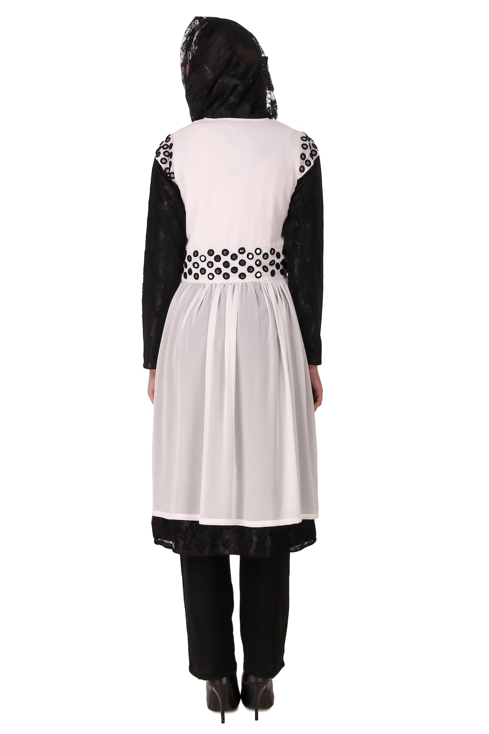 Taybah Fancy White and Black Flower Net and Nida Salwar Kameez