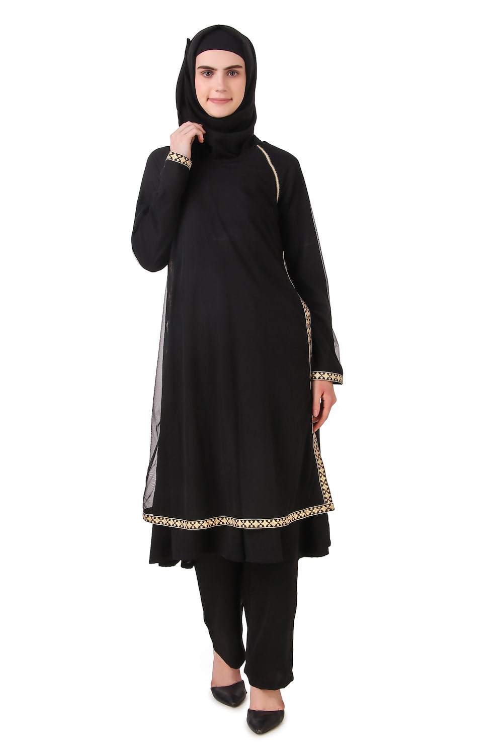 Najdah Black Nida & Net Umbrella Salwar Kameez