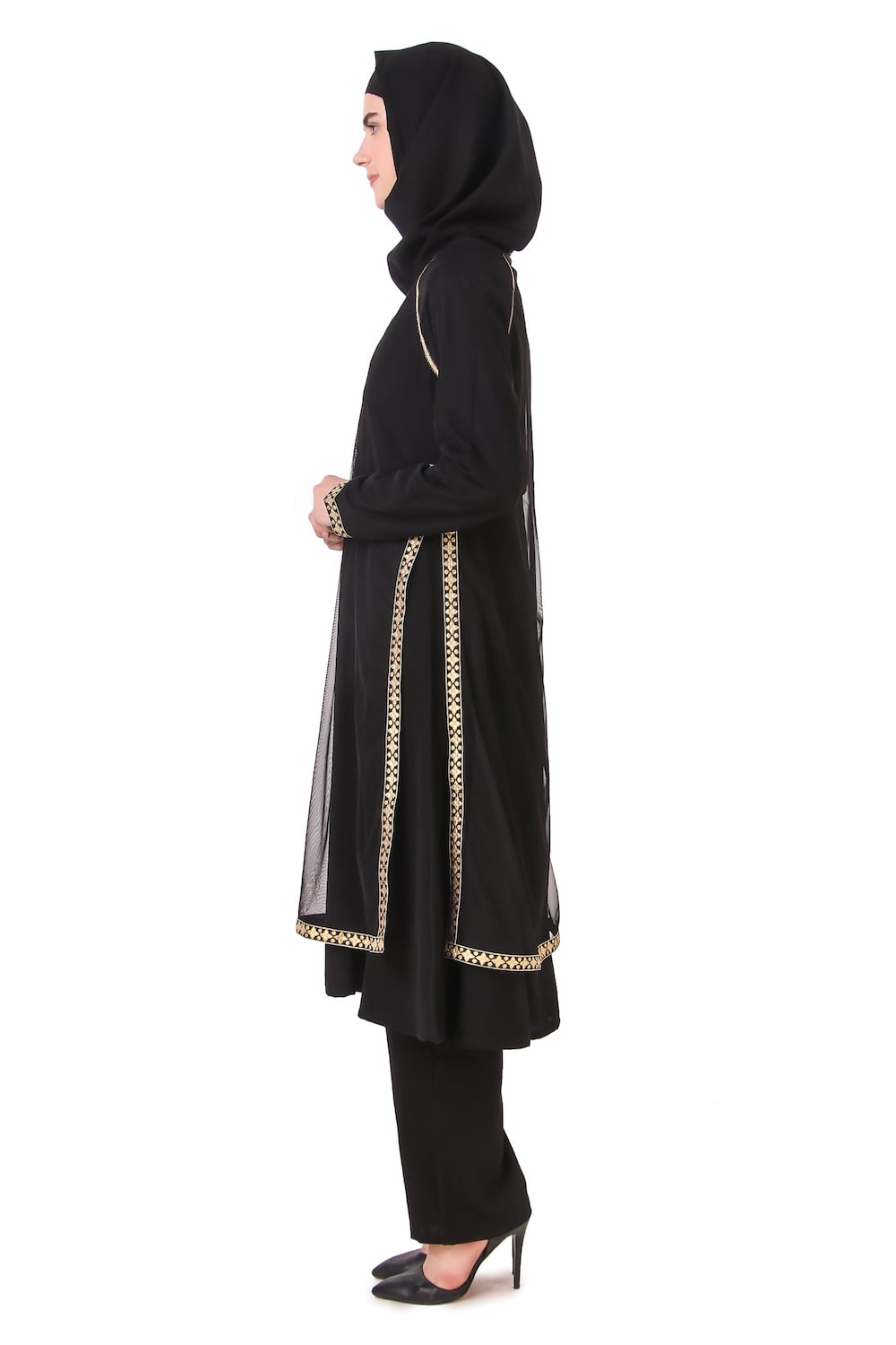 Najdah Black Nida & Net Umbrella Salwar Kameez