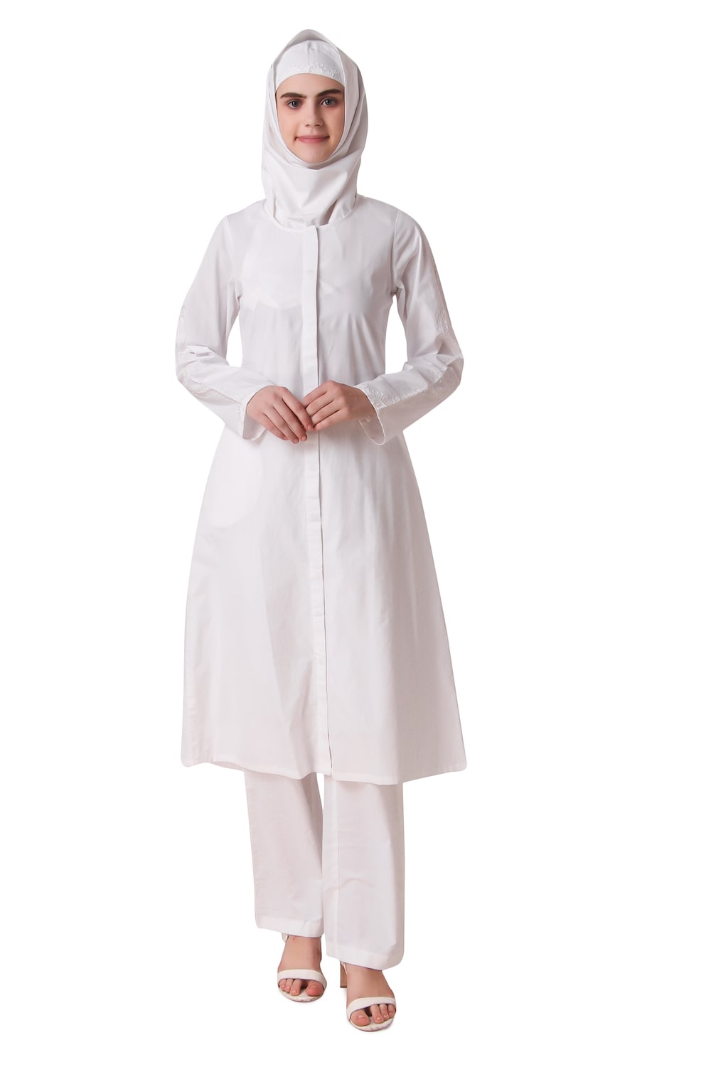 Huma White Front Open Cotton Salwar Kameez