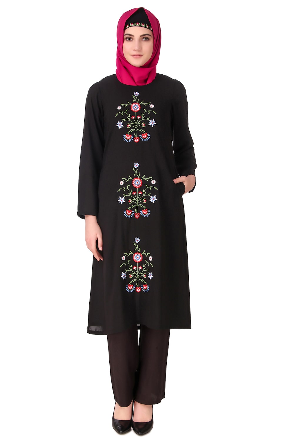 Black Floral Embroidered Nida Salwar Kameez