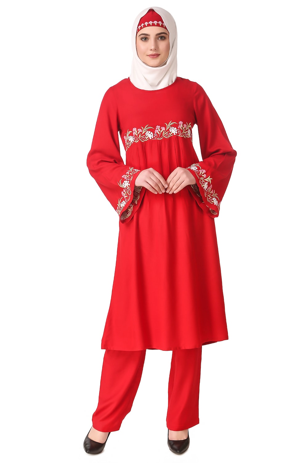 Red Bell Sleeve Rayon Salwar Kameez