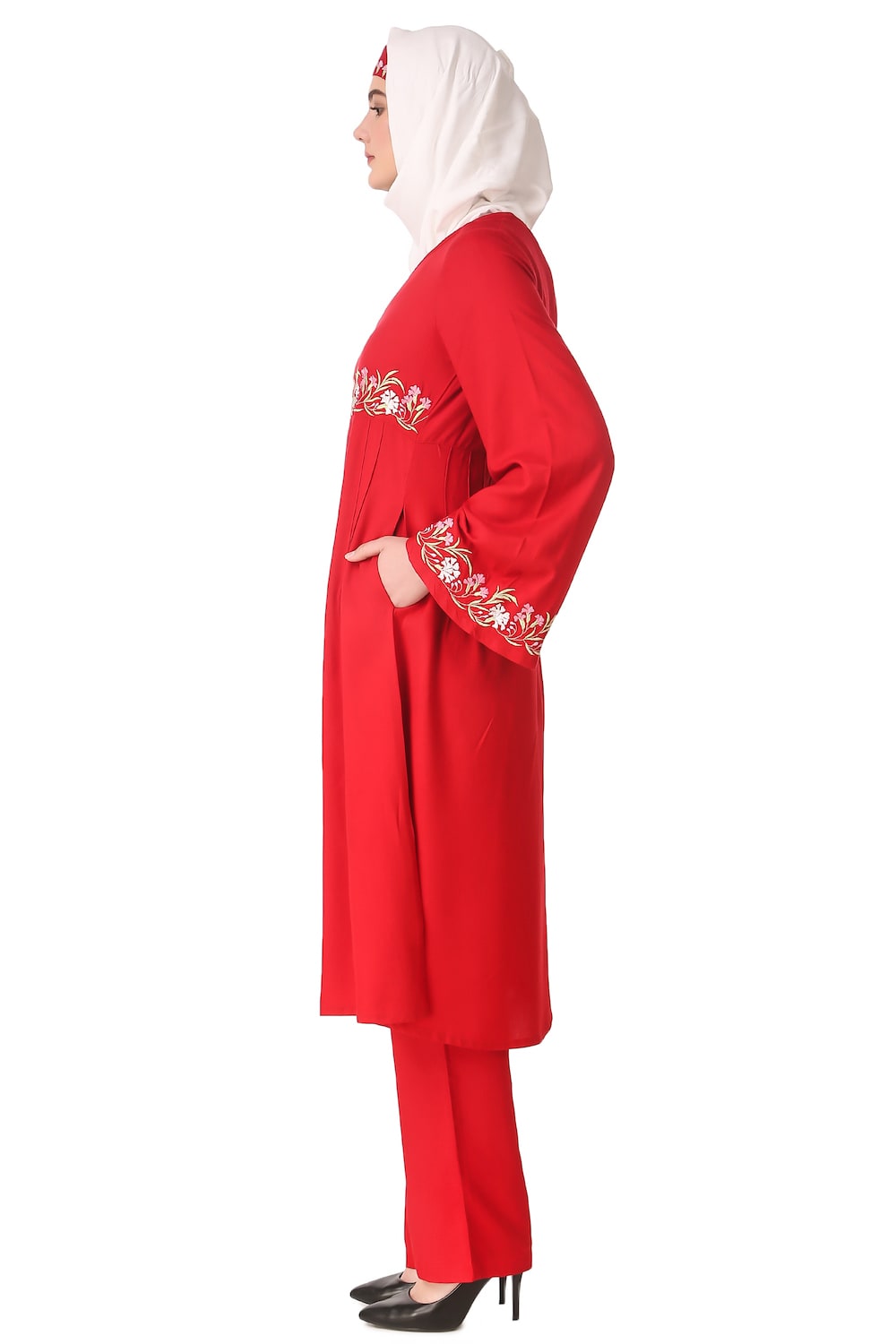 Red Bell Sleeve Rayon Salwar Kameez