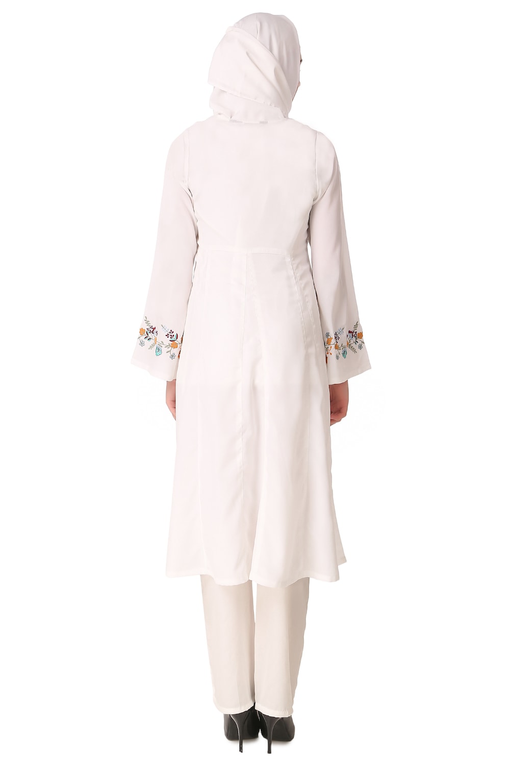 Colorful Embroidered Bell Sleeve White Salwar Kameez