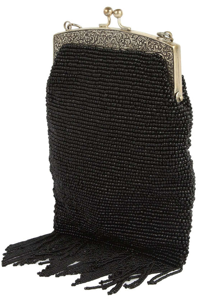 Bella Black Whole Beaded Brass Frame Bridal Handbag
