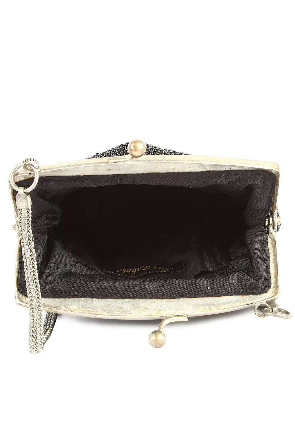 Bella Black Whole Beaded Brass Frame Bridal Handbag