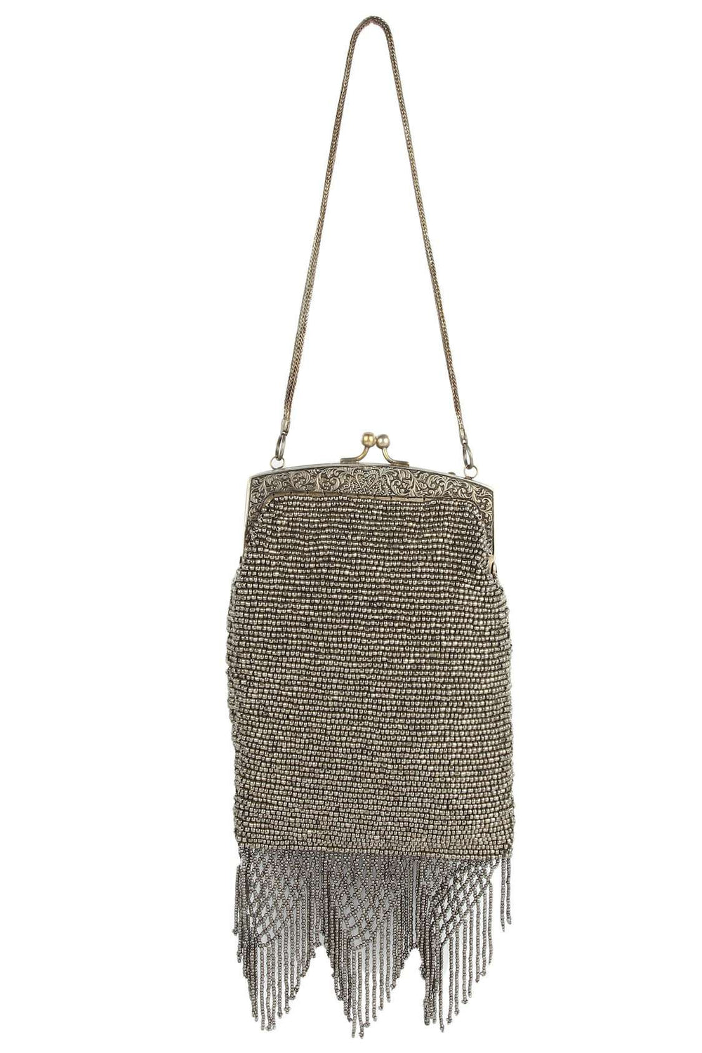 Sophie Grey Whole Beaded Brass Frame Wedding Handbag