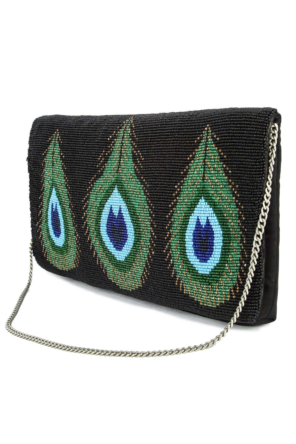 Hannah Peacock Feather Black Clutch Bag