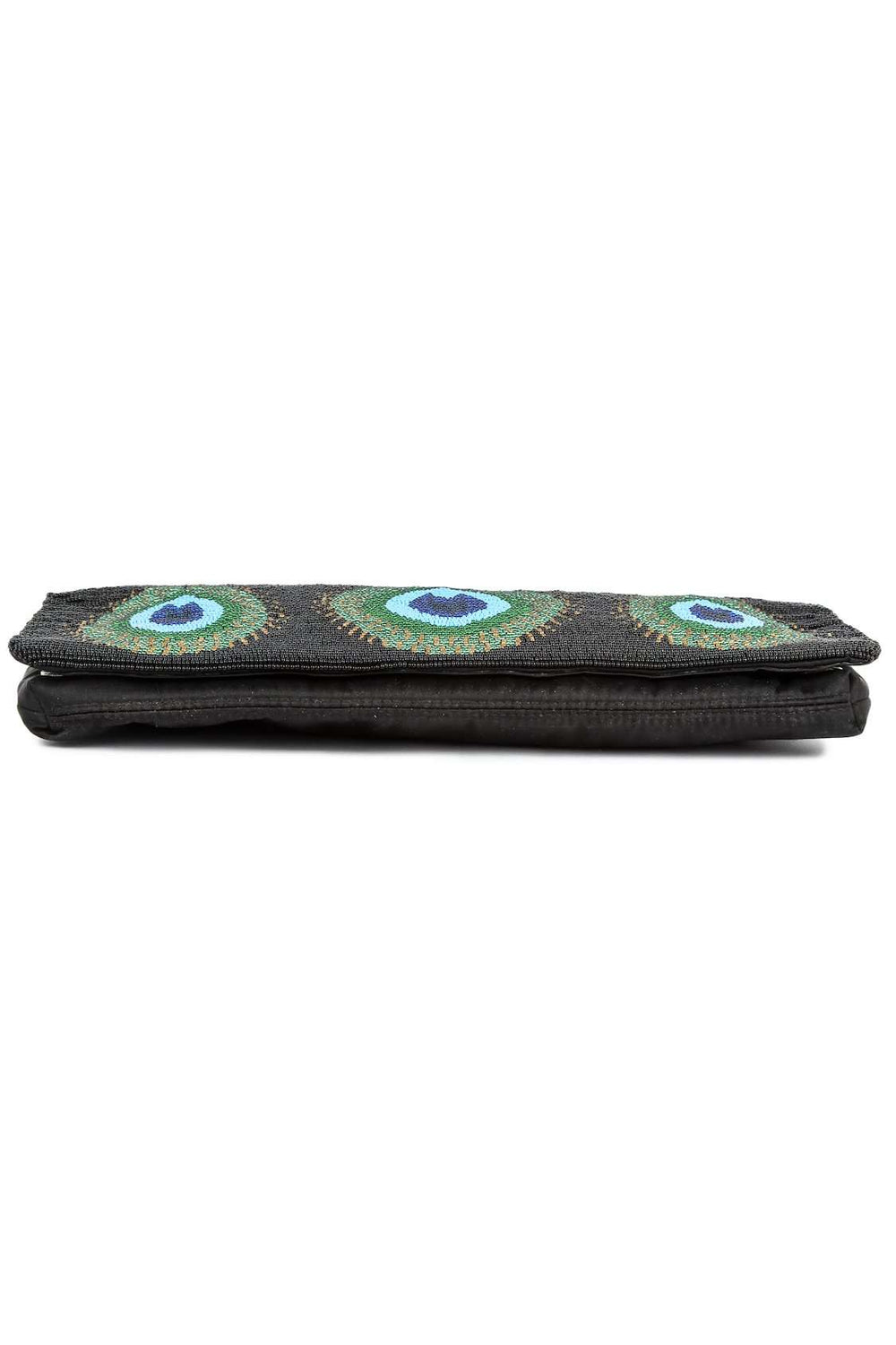 Hannah Peacock Feather Black Clutch Bag