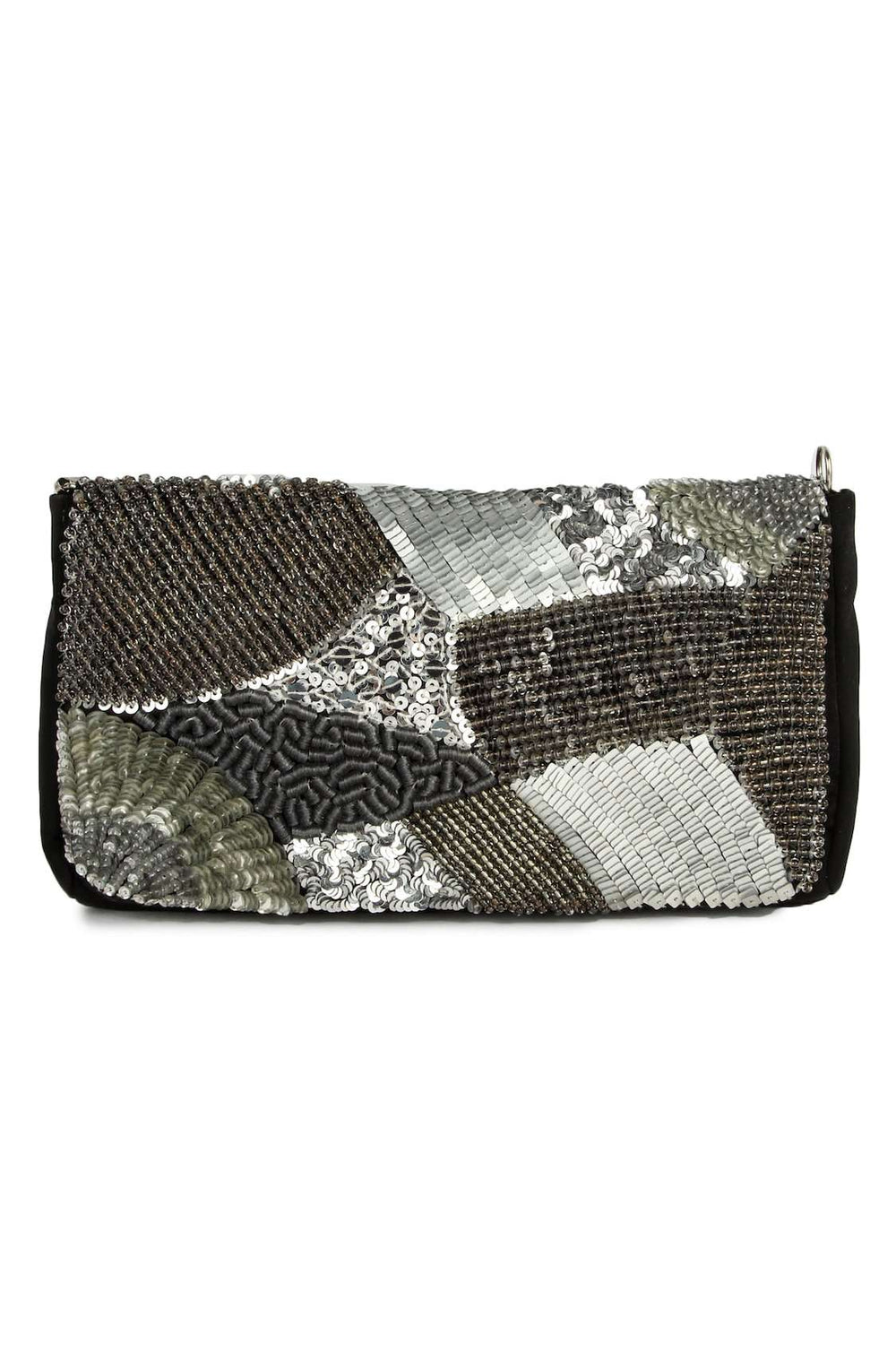 Madeline Black and Silver Clutch Bag