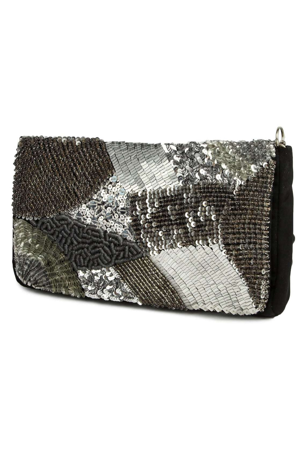 Madeline Black and Silver Clutch Bag