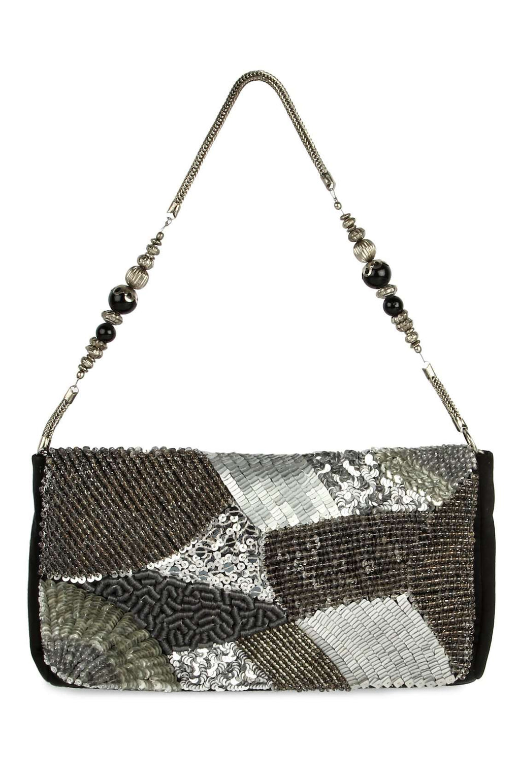 Madeline Black and Silver Clutch Bag