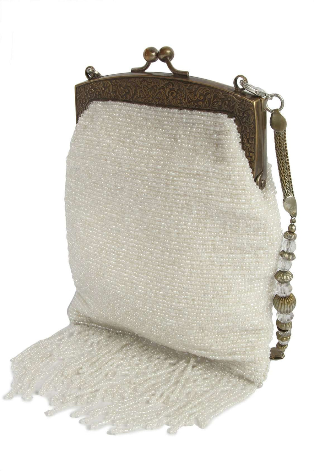 Brianna Whole White Beaded Brass Frame Wedding Handbag