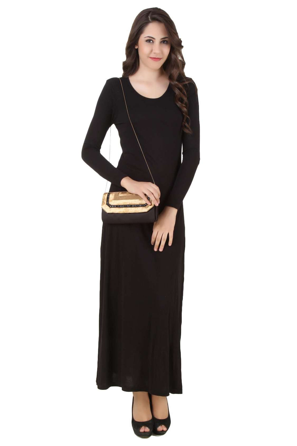 Reagan Black And Gold Clutch & Shoulder Bag