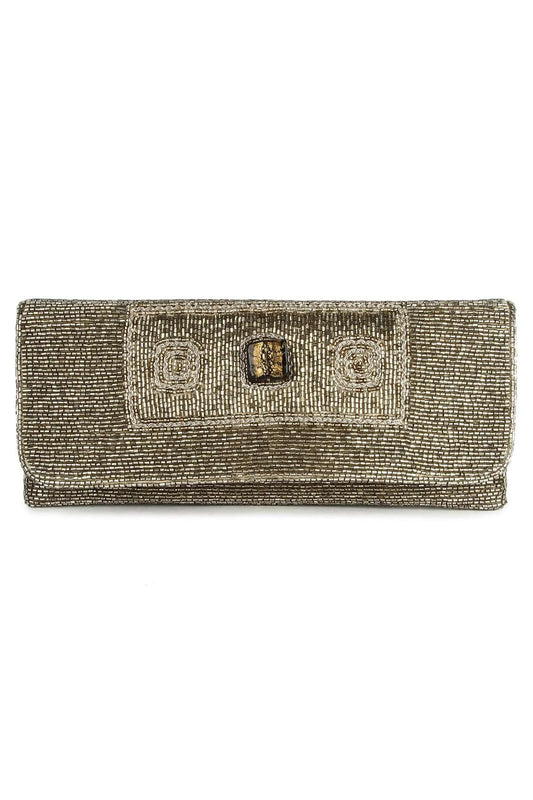 Mia Silver Beaded Clutch Bag