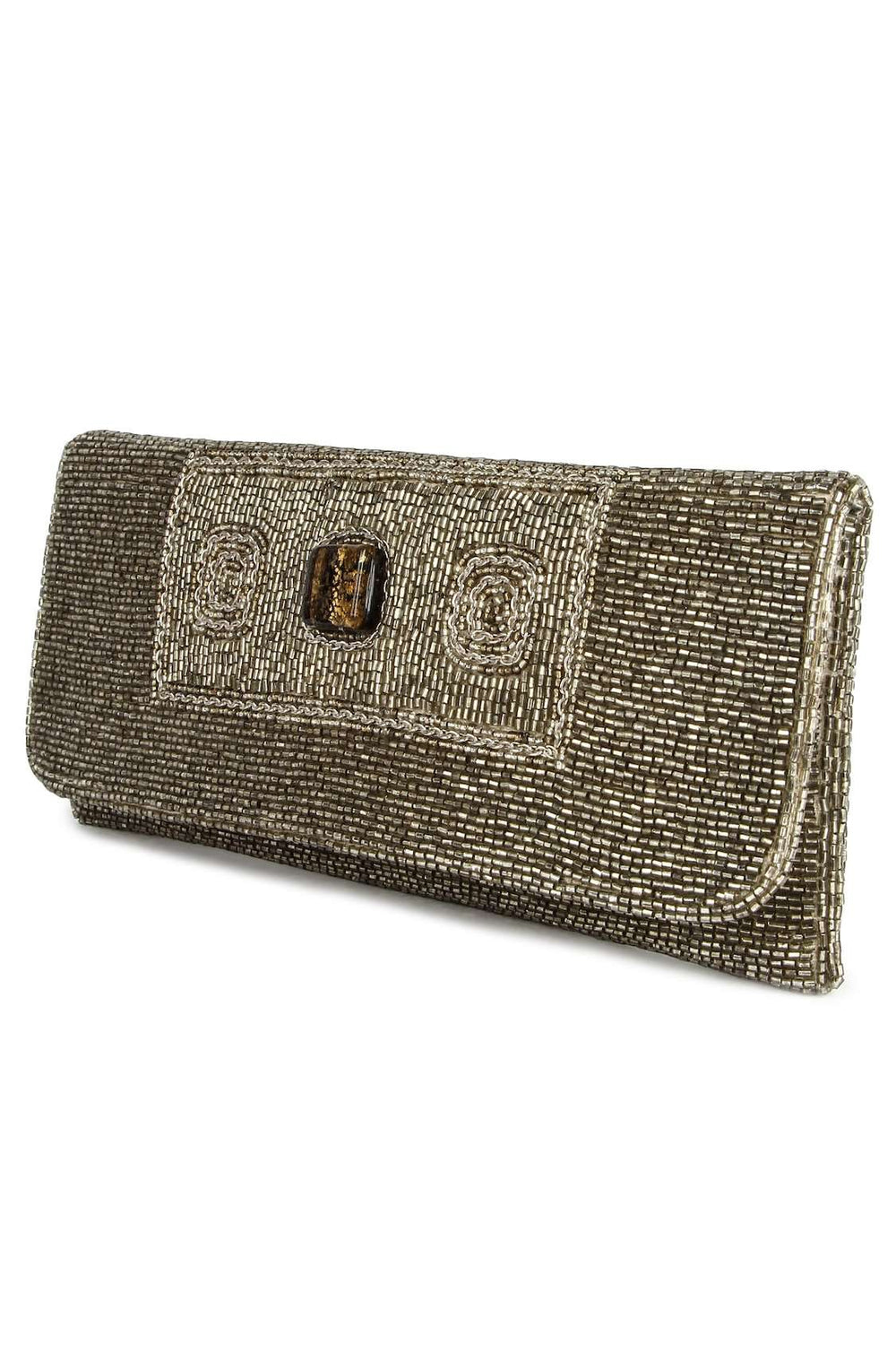 Mia Silver Beaded Clutch Bag