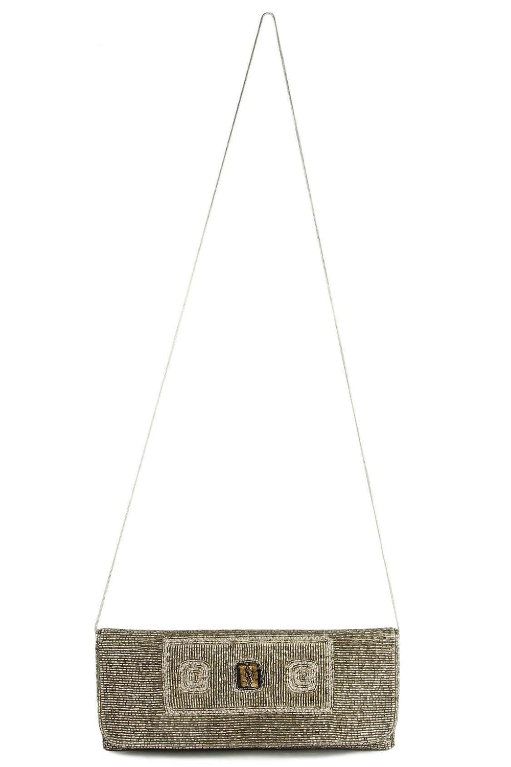 Mia Silver Beaded Clutch Bag