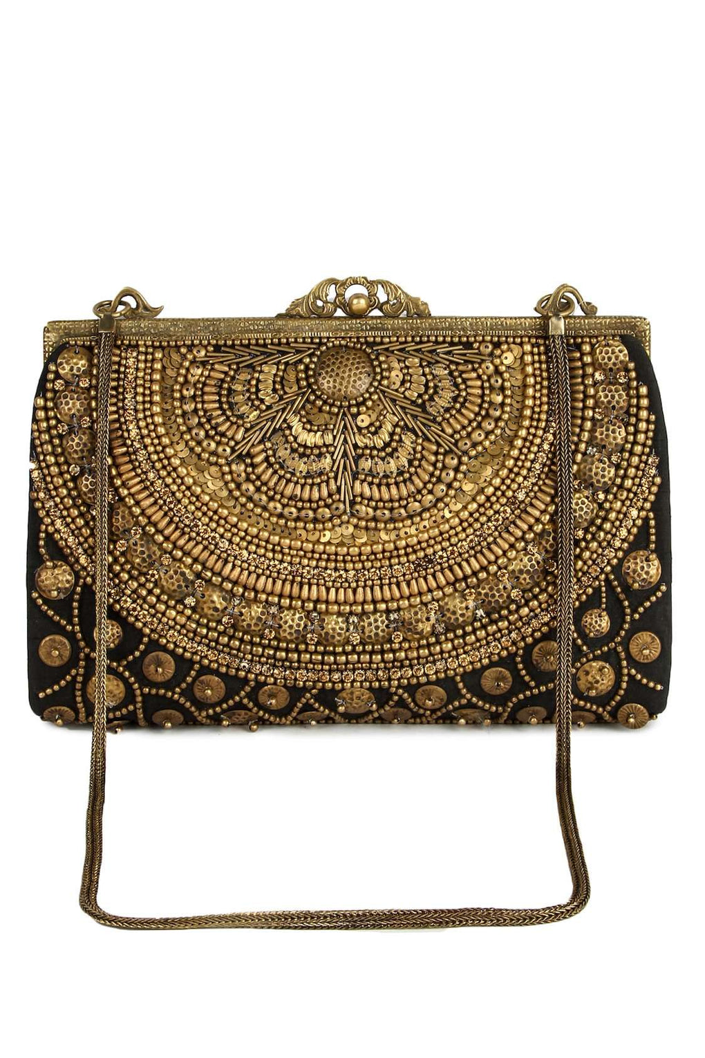 Ava Black & Gold Brass Frame Handbag