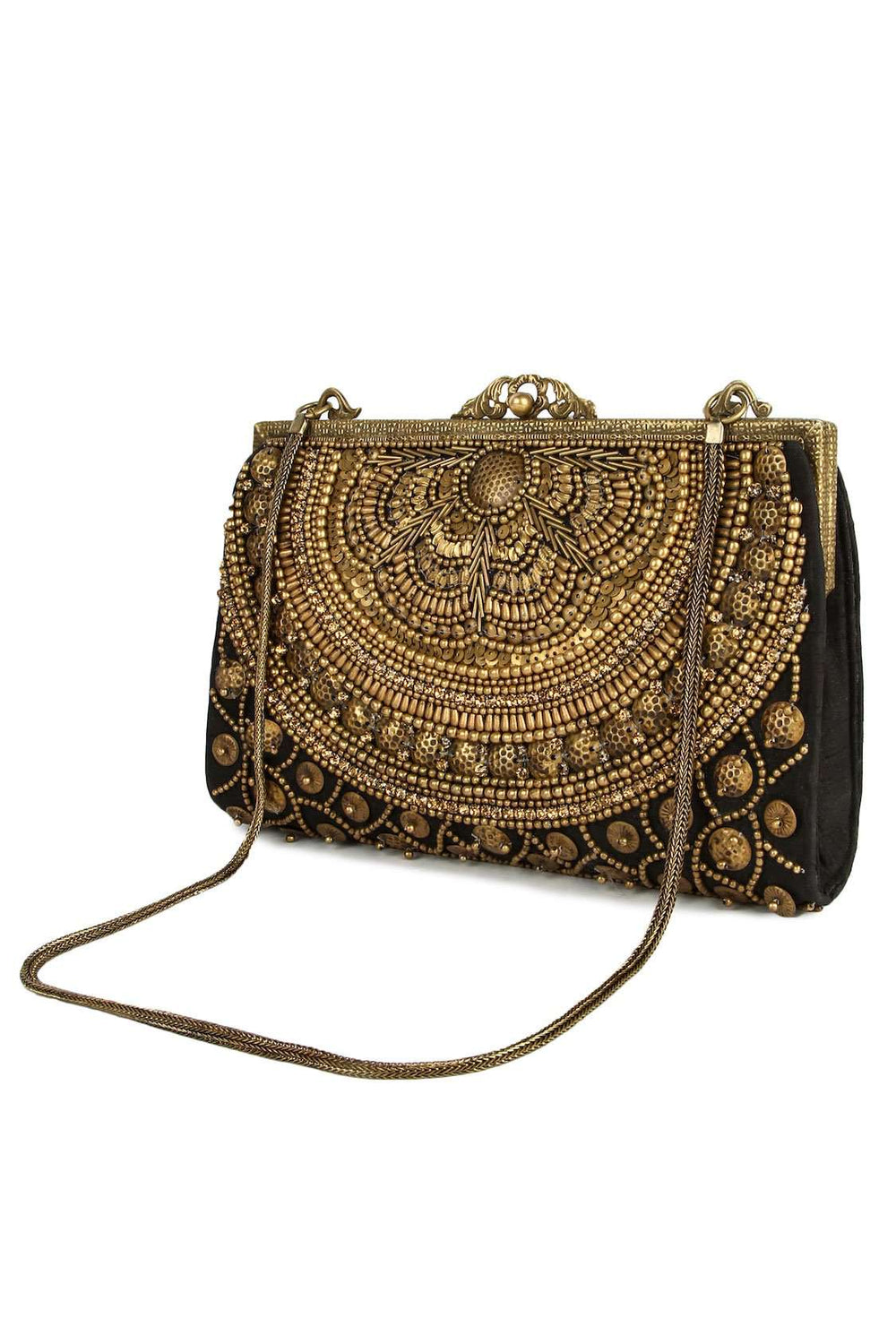 Ava Black & Gold Brass Frame Handbag