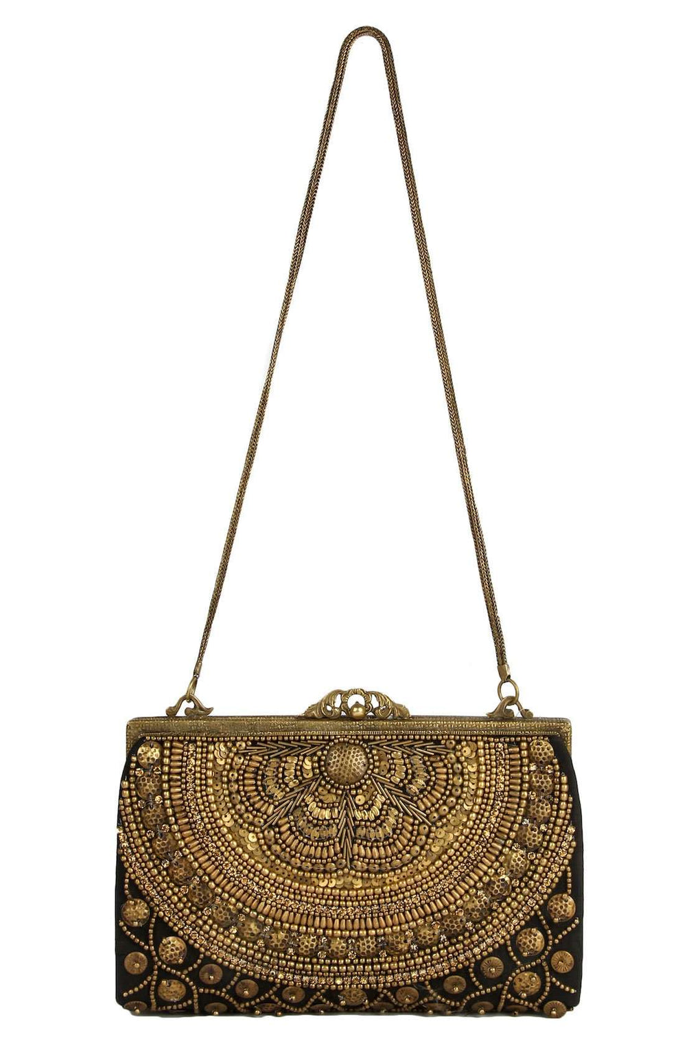 Ava Black & Gold Brass Frame Handbag