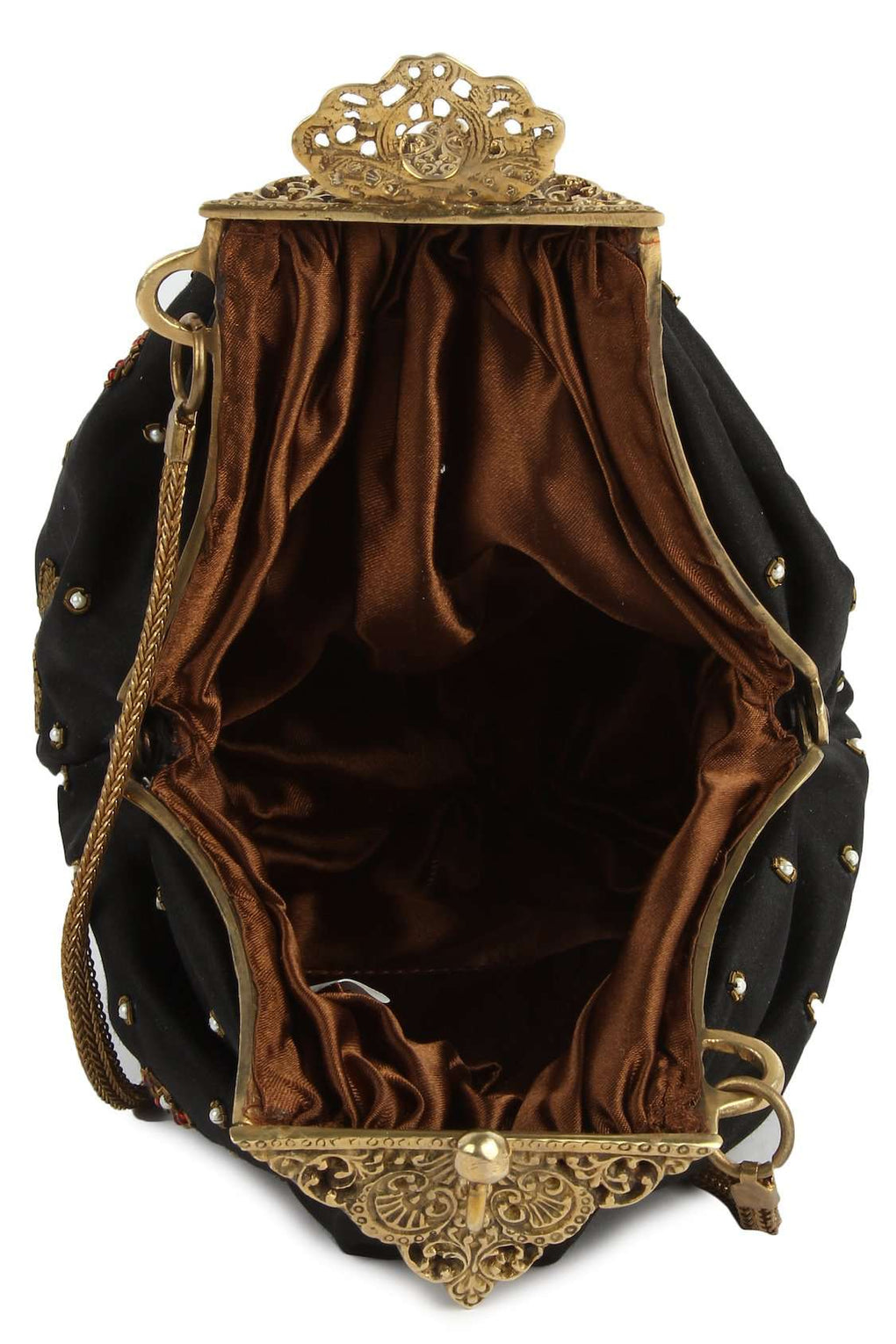Ashley Black Pouch Shape Brass Frame Handbag