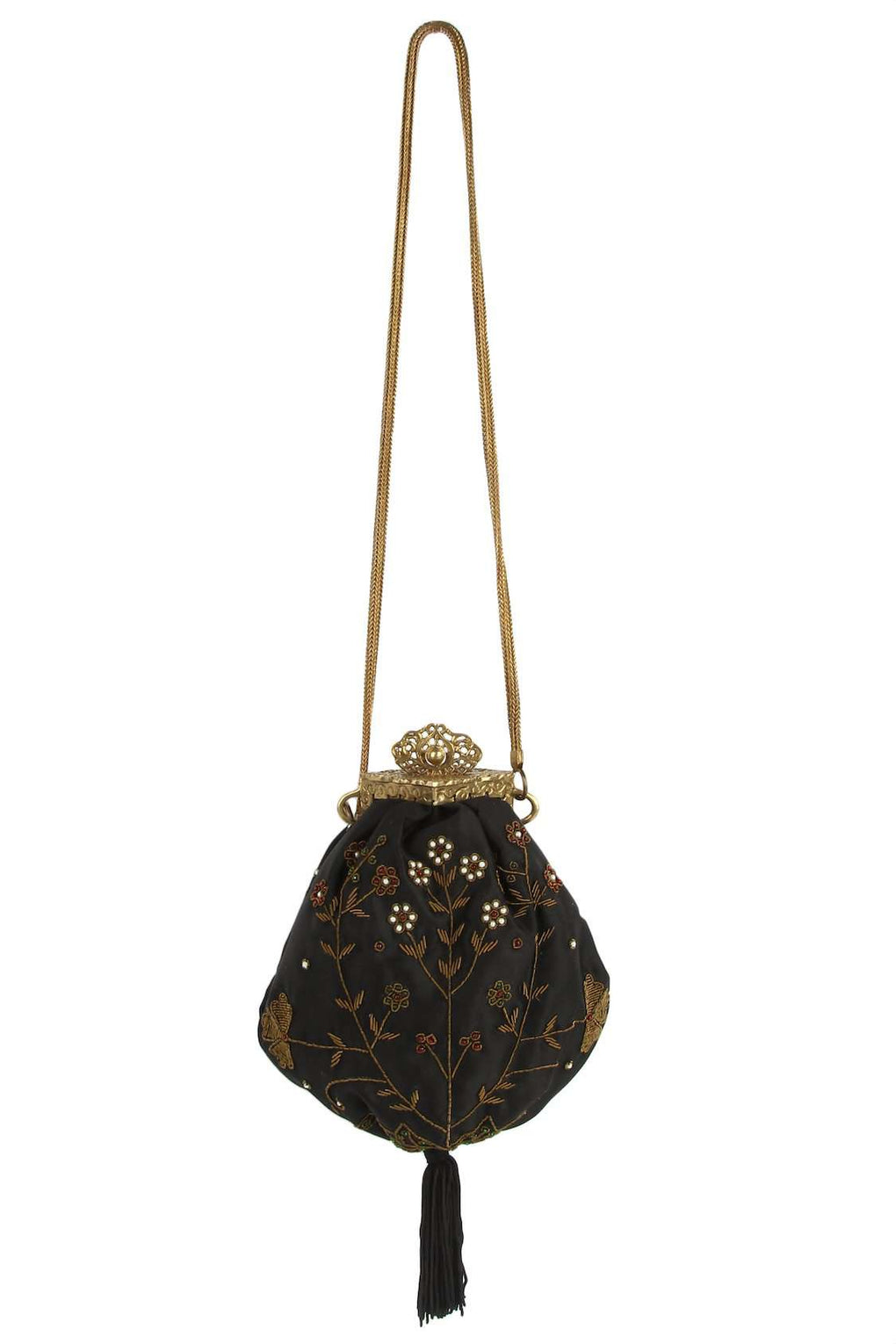 Ashley Black Pouch Shape Brass Frame Handbag