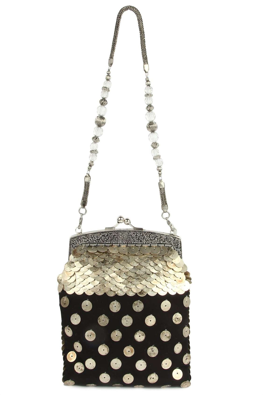 Kaylee Silver & Black Brass Frame Handbag