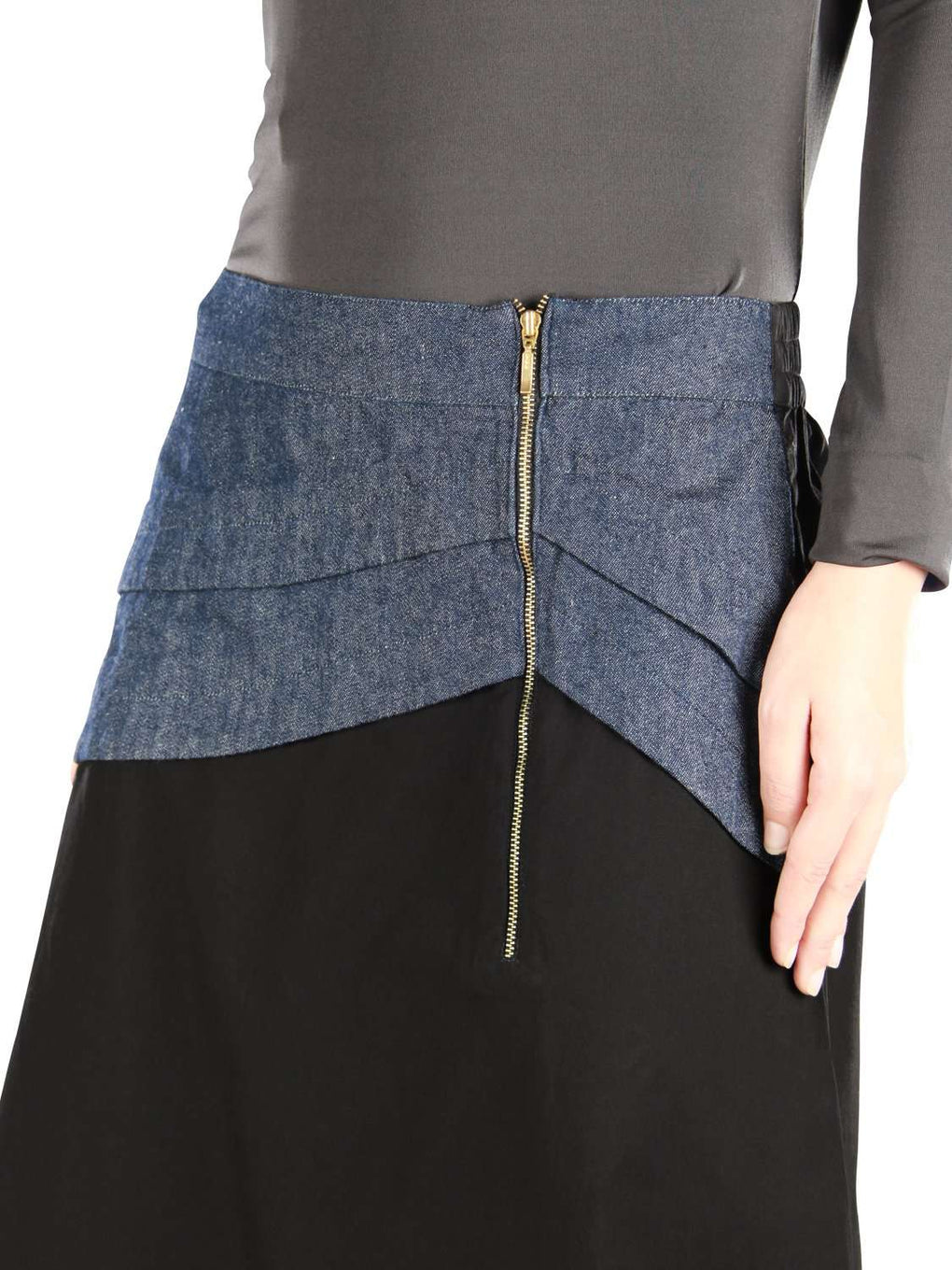 Aziz Black Cotton Denim Skirt