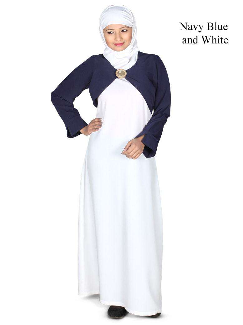 Navy Blue & White Shrug Abaya