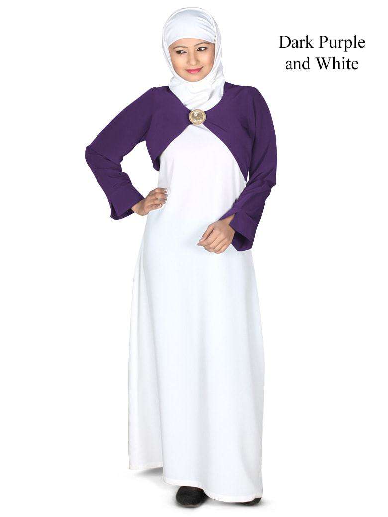 Dark Purple & White Shrug Abaya