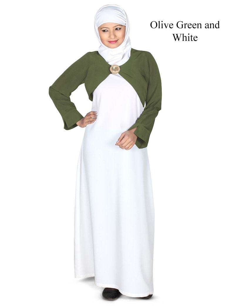 Olive Green & White Shrug Abaya