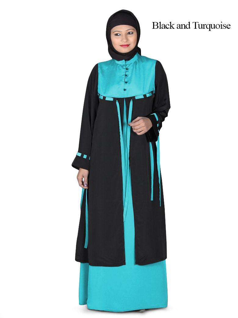Amina Abaya Black & Tuquoise