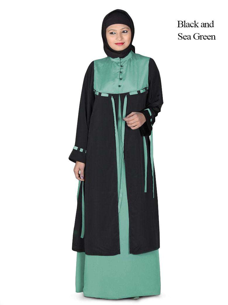 Amina Abaya Black & Sea Green