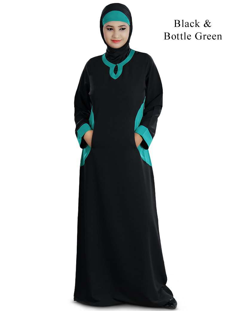 Daria Abaya Black & Bottle Green